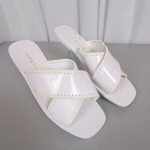 JACK ROGERS WOMENS SLOAN X BAND OPEN TOE SLIP ON SLIDE SANDALS WHITE SIZE 11M